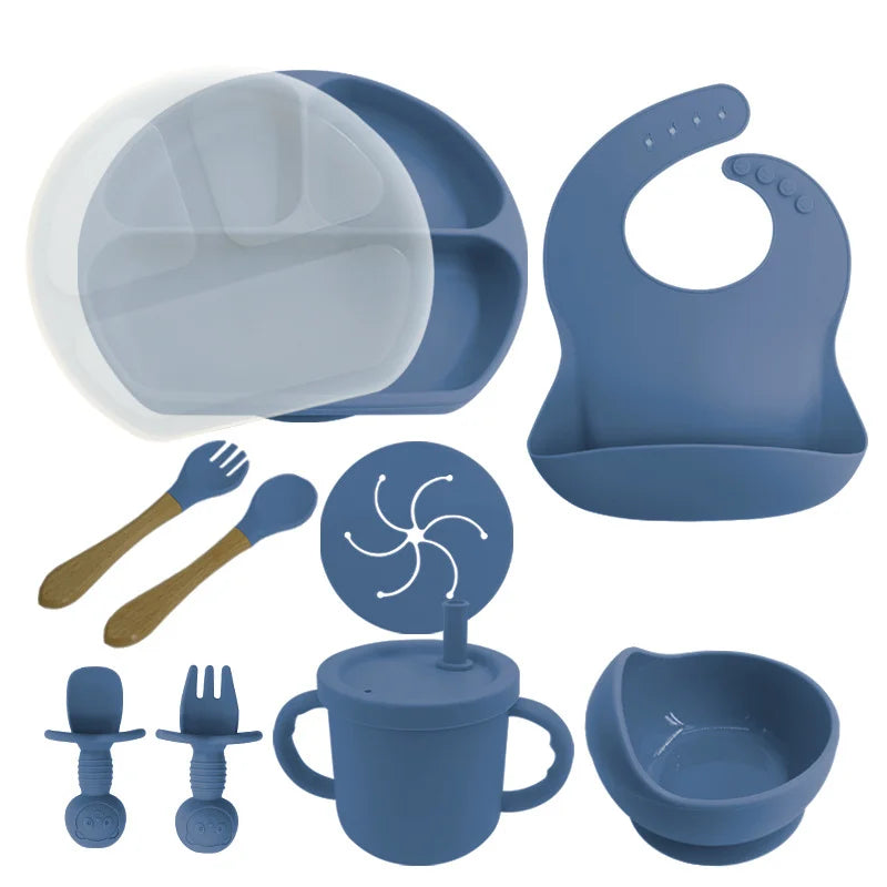 Ocean Blue 8-piece Silicone Baby Meal Set | Baby Utensils