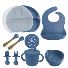Ocean Blue 8-piece Silicone Baby Meal Set | Baby Utensils