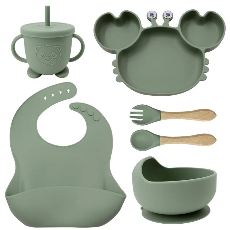6-Piece Matcha Green Crab-Shaped Baby Feeding set
