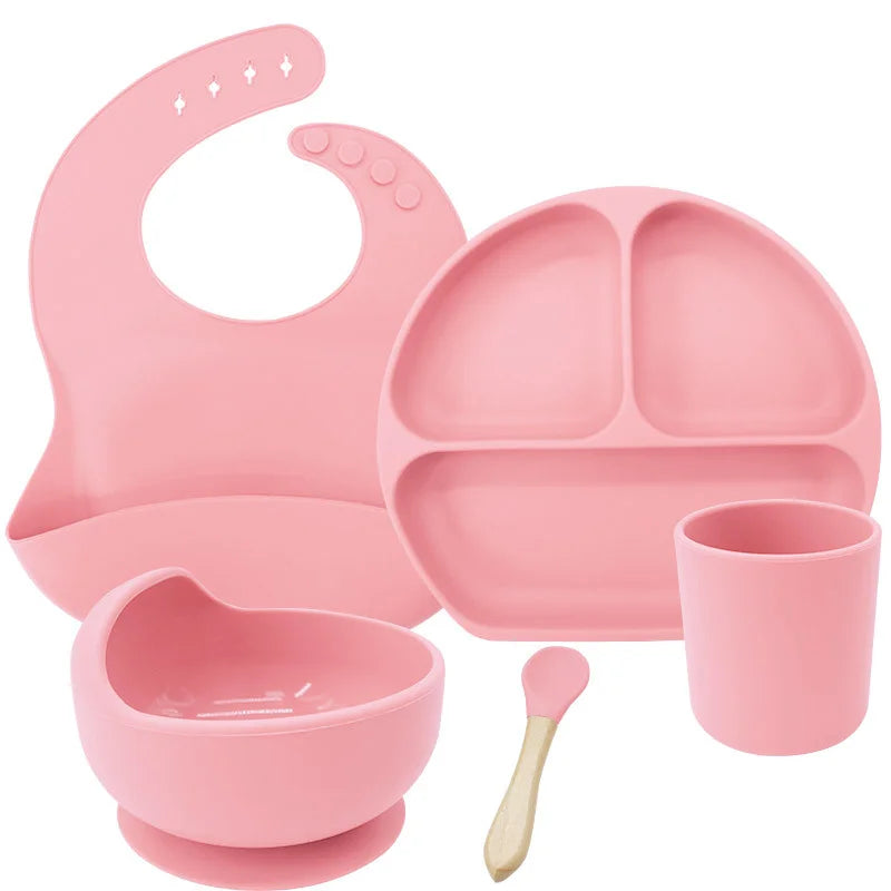 Light pink 5-piece Silicone Baby Feeding Set | Best Feeding Set