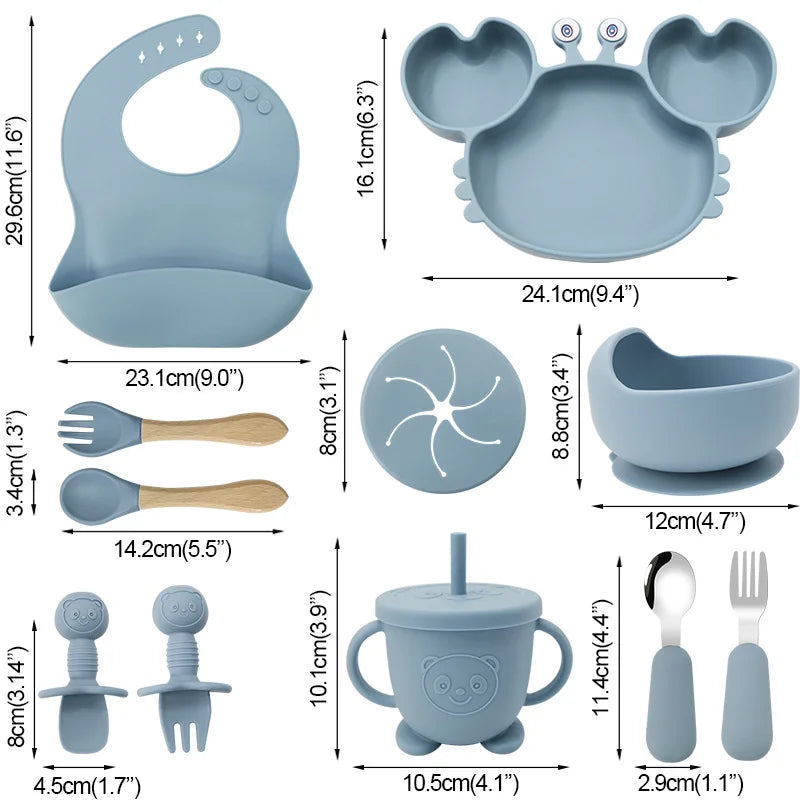 11-Piece Crab Silicone Bibs and Baby Feeding Set