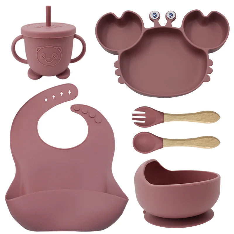 6-Piece Dark pink Crab-Shaped Baby Feeding set