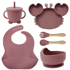 6-Piece Dark pink Crab-Shaped Baby Feeding set