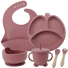 Dark pink 9-piece Silicone Baby Feeding Set | Best Baby Utensils