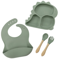 4 piece Matcha Green Dino Silicone Baby Feeding Set | Best Baby Utensils