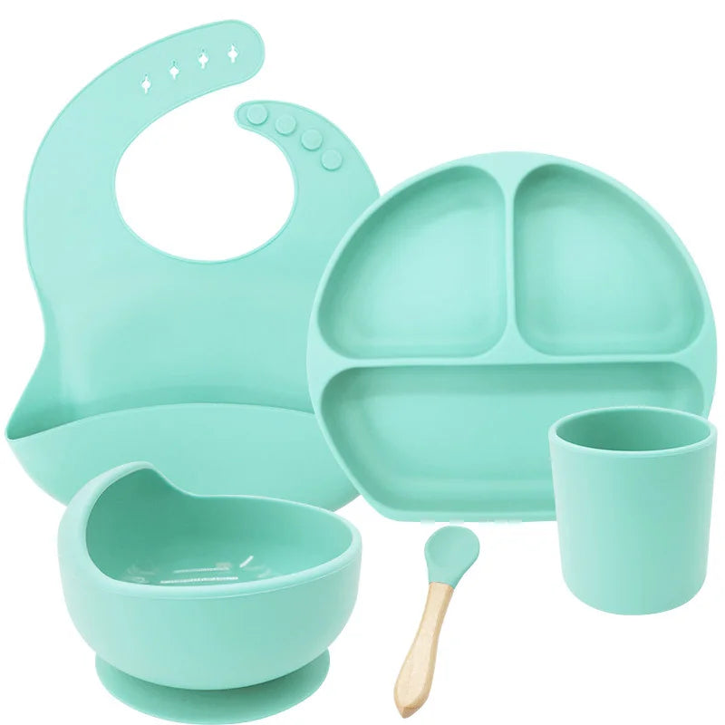 cyan 5-piece Silicone Baby Feeding Set | Best Feeding Set