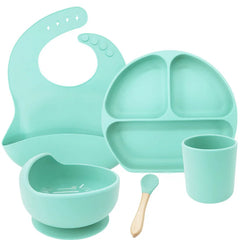 cyan 5-piece Silicone Baby Feeding Set | Best Feeding Set