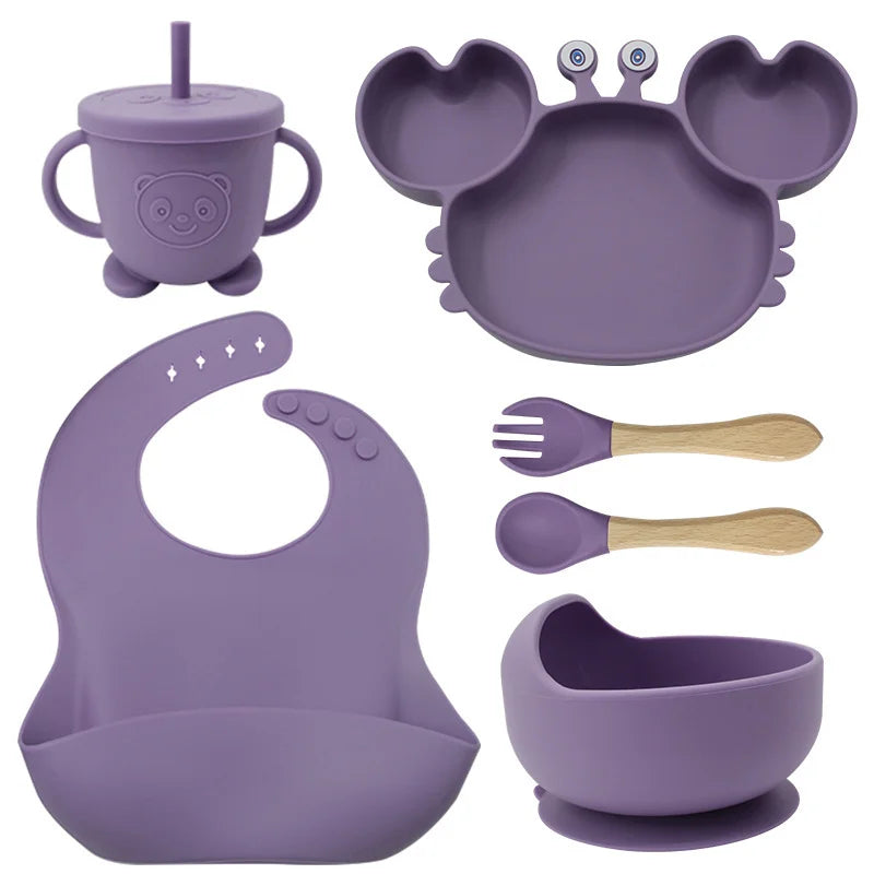6-Piece Burgundy Crab-Shaped Baby Feeding set