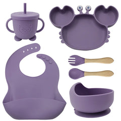 6-Piece Burgundy Crab-Shaped Baby Feeding set