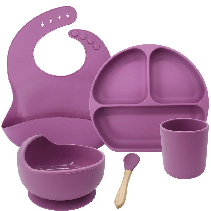 Burgundy 5-piece Silicone Baby Feeding Set | Best Feeding Set