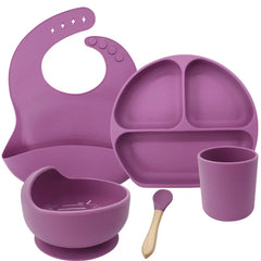 Burgundy 5-piece Silicone Baby Feeding Set | Best Feeding Set
