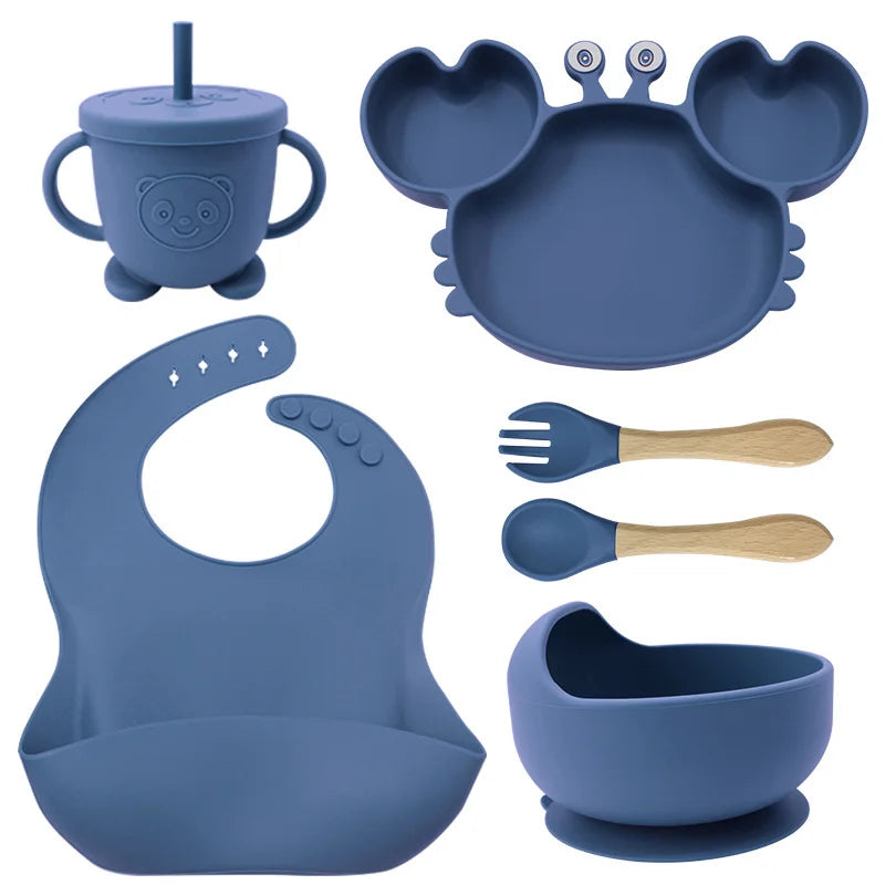 6-Piece Dark Blue Crab-Shaped Baby Feeding set