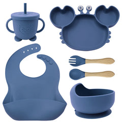 6-Piece Dark Blue Crab-Shaped Baby Feeding set
