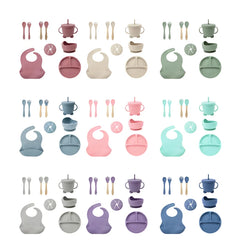 9 Pcs Silicone Bibs and Baby Feeding Set