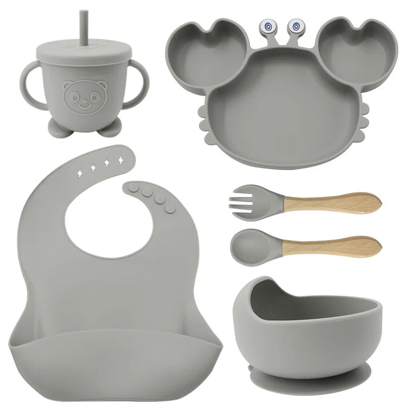 6-Piece Silver Crab-Shaped Baby Feeding set