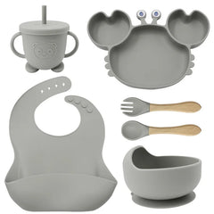 6-Piece Silver Crab-Shaped Baby Feeding set