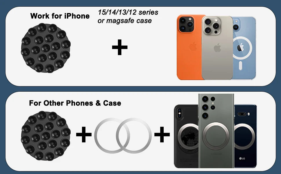 Magnetic Suction Cup Phone Holder for iPhone 15, 14, 13, and 12 Series