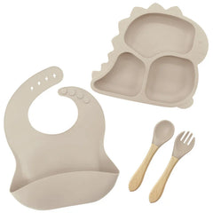 4 piece Beige Dino Silicone Baby Feeding Set | Best Baby Utensils