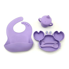 5-Piece Set With Silicone Spoon and Fork Burgundy Crab Shaped Silicone Bib and Baby Feeding Set