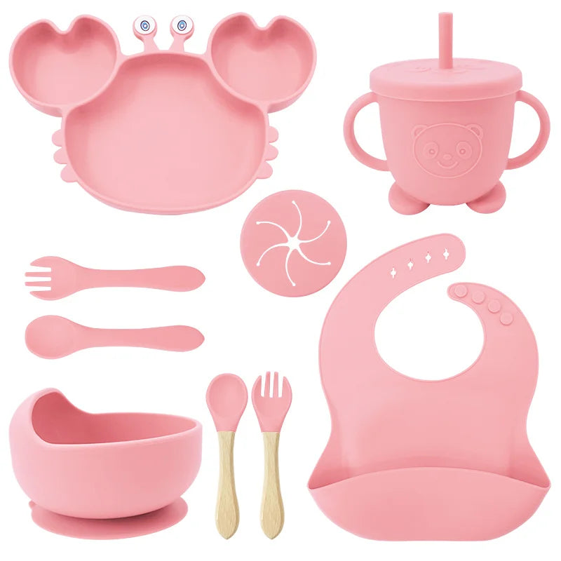 9-Piece Light pink Crab-Shaped Baby Feeding set