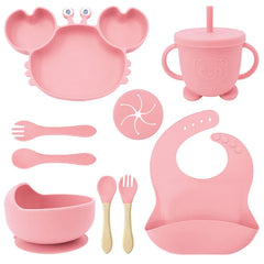 9-Piece Light pink Crab-Shaped Baby Feeding set