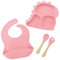 4 piece Pink Dino Silicone Baby Feeding Set | Best Baby Utensils