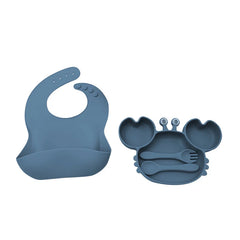 4-Piece Set With Silicone Spoon and Fork Dark Blue Crab Shaped Silicone Bib and Baby Feeding Set