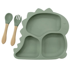 3 piece Matcha Green Dino Silicone Baby Feeding Set | Best Baby Utensils