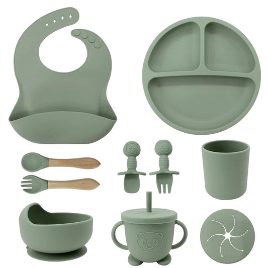 Matcha Green 10-piece Silicone Baby Feeding Set | Baby Utensils