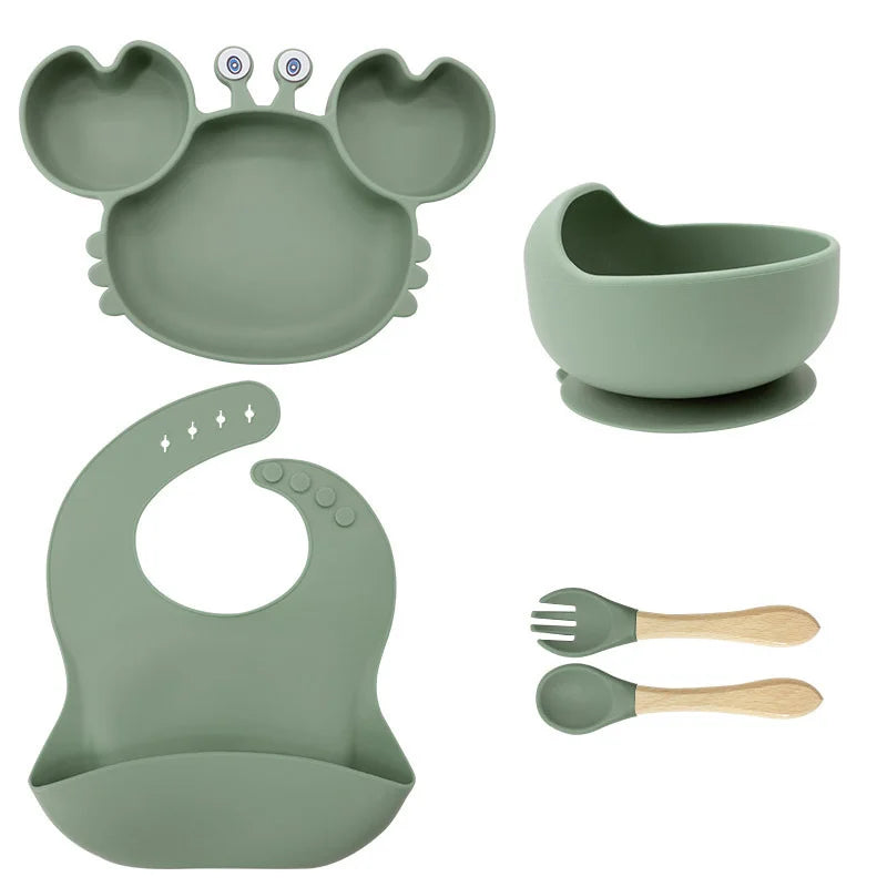 5-Piece Matcha Green Crab-Shaped Baby Feeding set