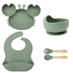 5-Piece Matcha Green Crab-Shaped Baby Feeding set
