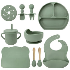 Matcha Green 10-Piece Silicone Bibs and Bowl Set | Baby Utensils