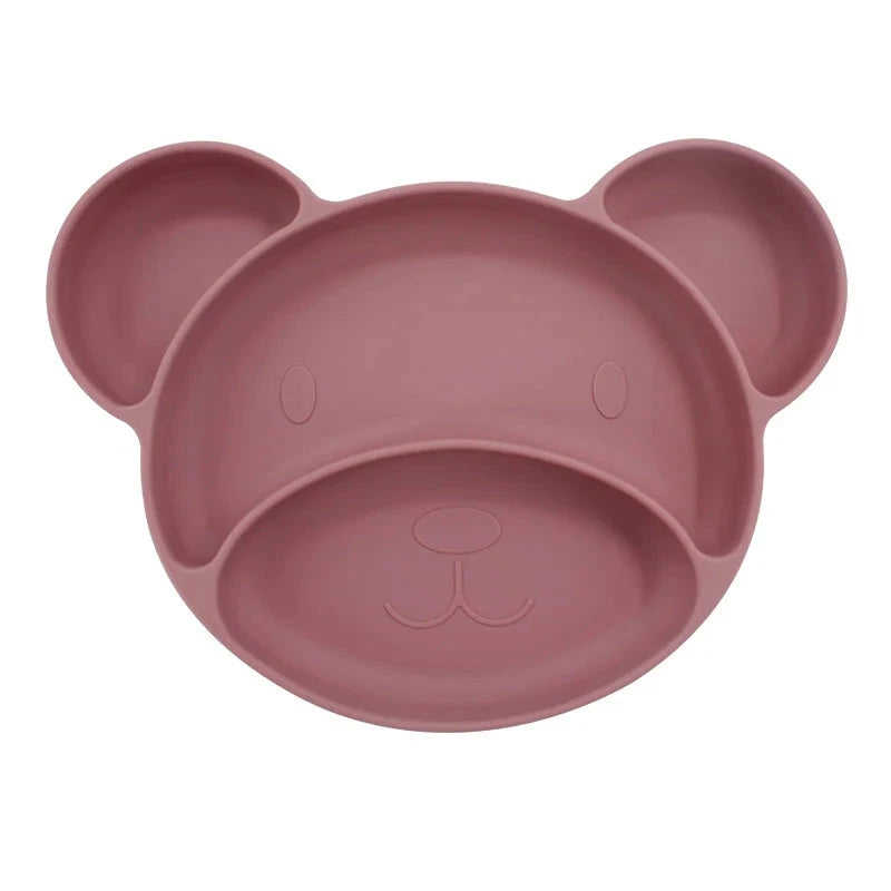 Dark pink Teddy Silicone Baby Plate | Best Toddler Plate