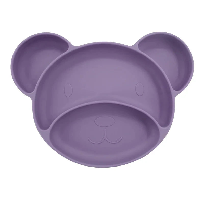 Burgundy Teddy Silicone Baby Plate | Best Toddler Plate