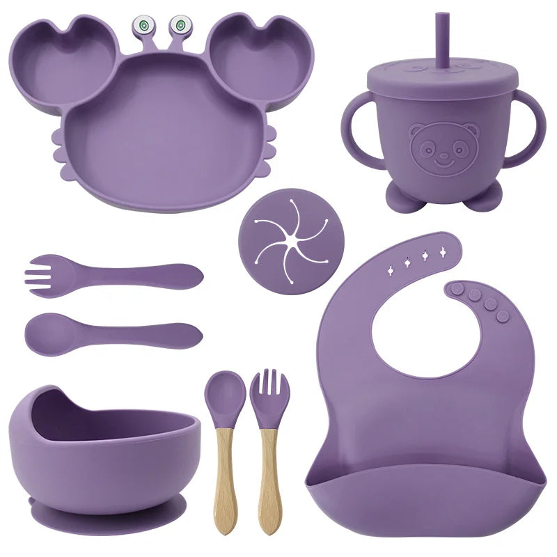 9-Piece Burgundy Crab-Shaped Baby Feeding set