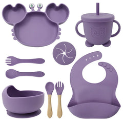 9-Piece Burgundy Crab-Shaped Baby Feeding set