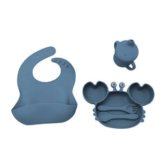 5-Piece Set With Silicone Spoon and Fork Dark Blue Crab Shaped Silicone Bib and Baby Feeding Set