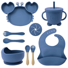 9-Piece Dark Blue Crab-Shaped Baby Feeding set