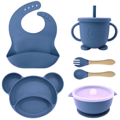 Midnight Blue 8-piece Mickey silicone bib and feeding set