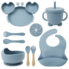 9-Piece Light Blue Crab-Shaped Baby Feeding set