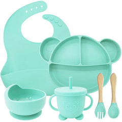 6-Piece Set cyan Mickey Mouse Silicone Bibs and Baby Feeding Set