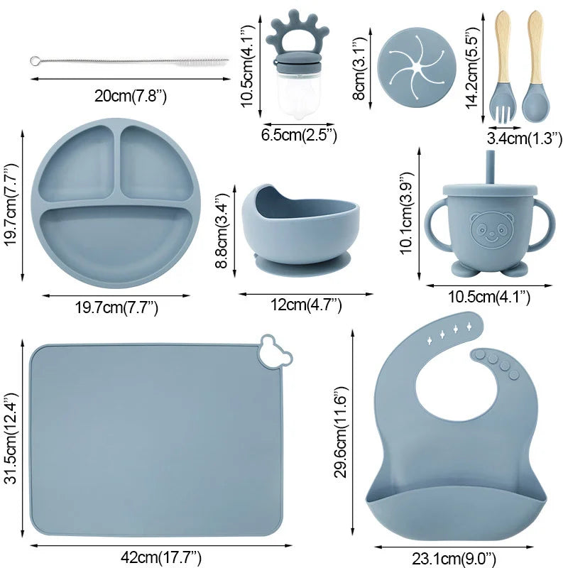 10-Piece Silicone Bib and Baby Feeding Set | Baby Utensils