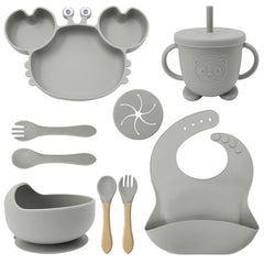 9-Piece Silver Crab-Shaped Baby Feeding set