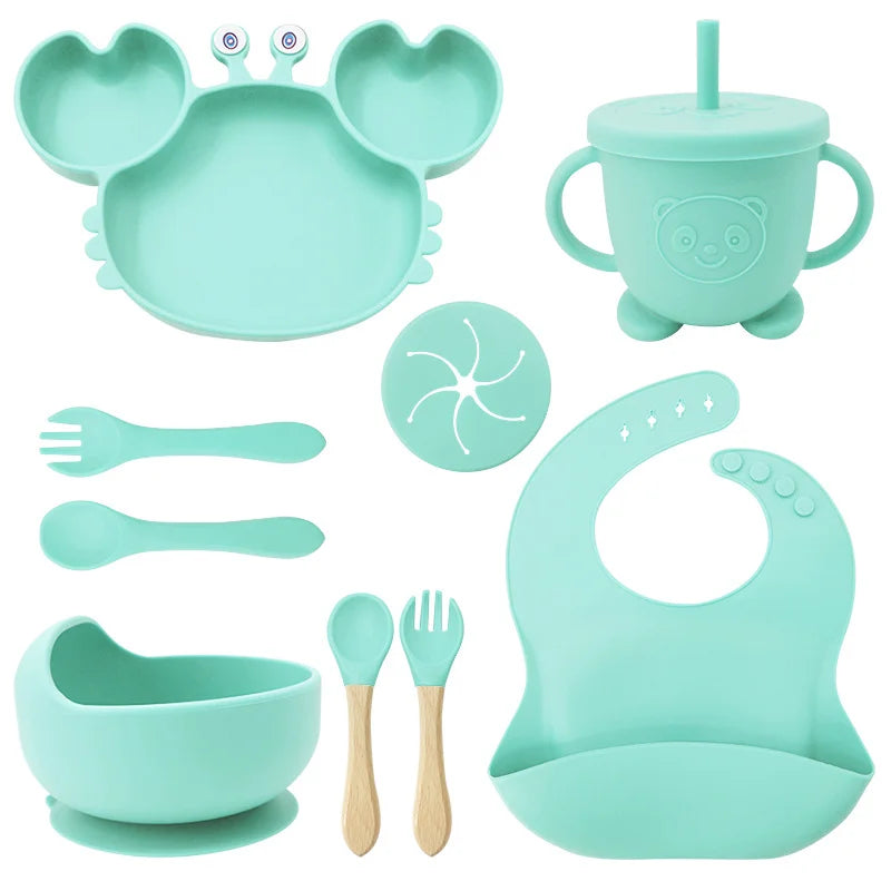 9-Piece cyan Crab-Shaped Baby Feeding set