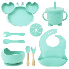 9-Piece cyan Crab-Shaped Baby Feeding set