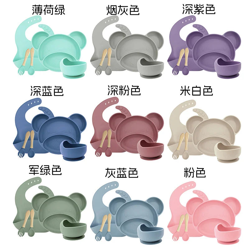5-piece Silicone Bibs and Baby Feeding Set | Baby Utensils