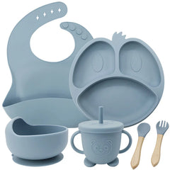 Light Blue 9-piece Silicone Baby Feeding Set | Best Baby Utensils