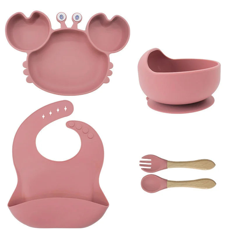 5-Piece Dark pink Crab-Shaped Baby Feeding set