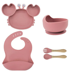 5-Piece Dark pink Crab-Shaped Baby Feeding set