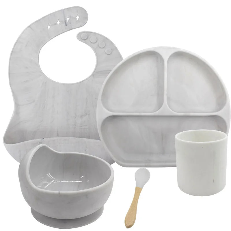 Silver 5-piece Silicone Baby Feeding Set | Best Feeding Set